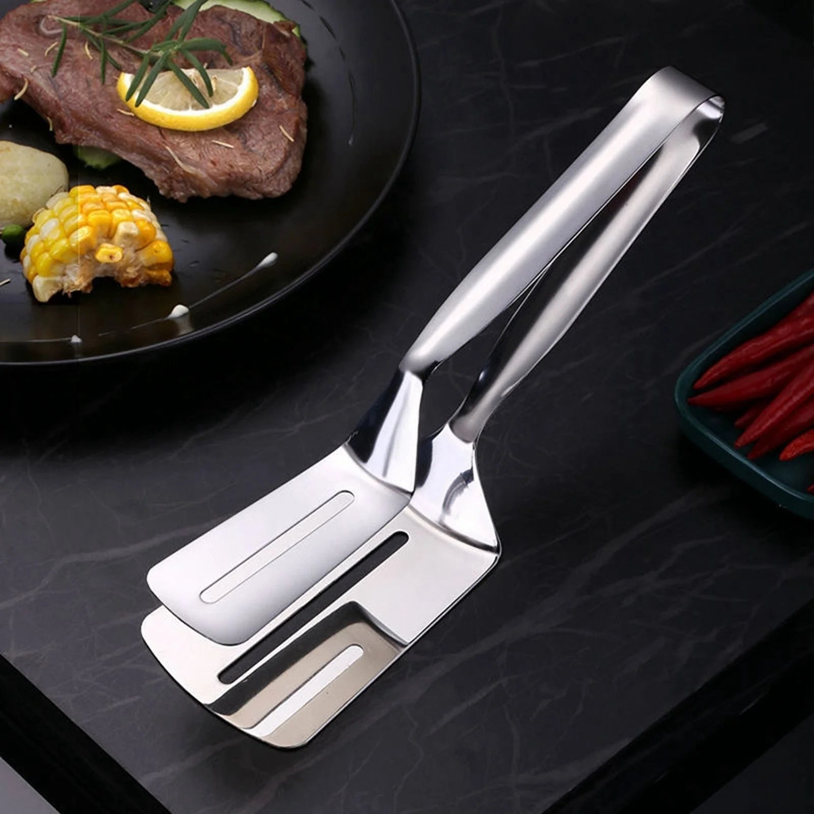 Stainless Steel Double-Sided Shovel Clip Stainless Steel Spatula Kitchen Tongs,Grill Clamp Flipping Spat – Durable Stainless Steel Construction for Simple Storage and Daily Tasks