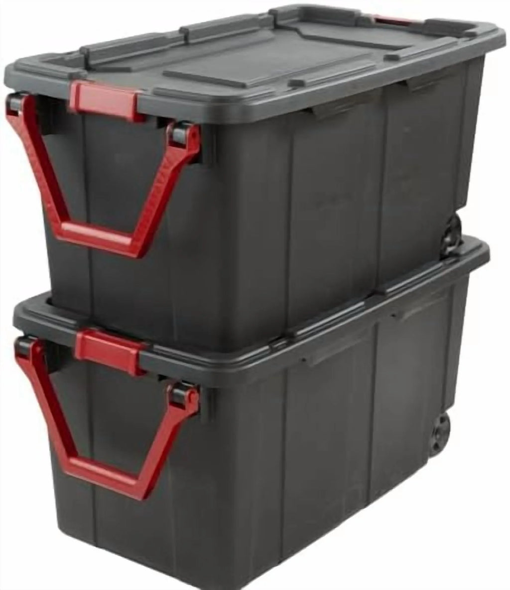 Black 40 Gallon Wheeled Plastic Storage Container with Handle 2 Pack$$Office – Convenient Carry Handles for Simple Storage and Daily Tasks