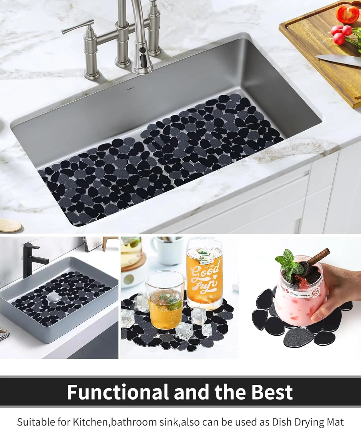 Bligli Pebble Sink Mat 2-Pack - PVC Kitchen Protector for Stainless Steel/Ceramic Dish Drying Mat for Dishes 15.7" x 11.8" Black – Durable Stainless Steel Construction for Simple Storage and Daily Tasks