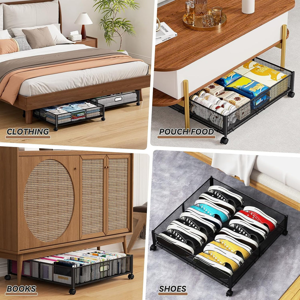 Under Bed Storage Containers with Wheels - Shoe Storage Organizer Drawer Tool-free Assembly Metal Underbed Storage for Bedroom Clothes Shoes Blankets - 2Pack – Everyday Household Format for Simple Storage and Daily Tasks