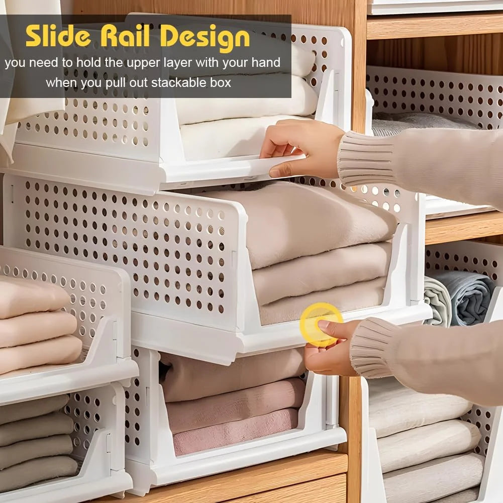 5 Pack Stackable Closet Storage Box,Closet Shelf Organizer and Storage Plastic Drawer Storage,Wardrobe Organizer Closet Organizers Storage Box for Cupboard Kitchen Office(5L) – Stackable Organization for Simple Storage and Daily Tasks