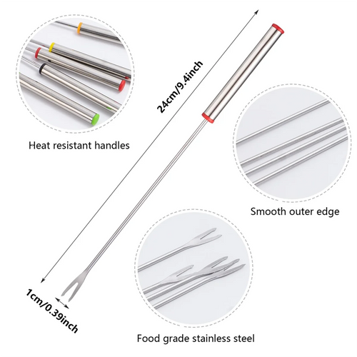 12PCS 9.5 Inch Color-Coded Stainless Steel Fondue Forks Cheese Fork Fruit with Heat-Blocking – Durable Stainless Steel Construction for Simple Storage and Daily Tasks