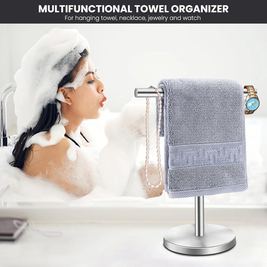 T-Shape Bath Hand Towel Holder Stand Stainless Steel Free Standing Hand Towel Rack with Heavy Base for Bathroom Kitchen & Countertop Matte Black – Durable Stainless Steel Construction for Simple Storage and Daily Tasks