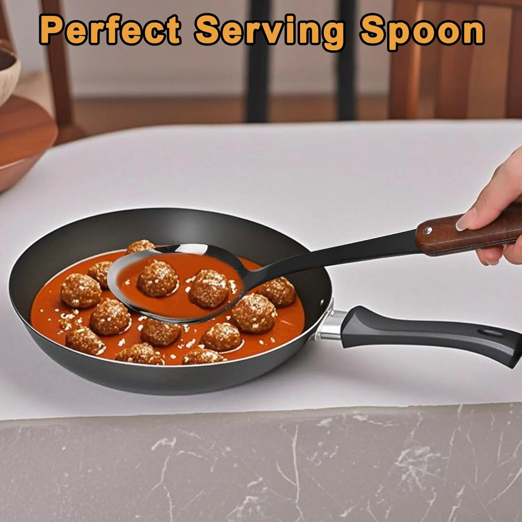 Stainless Steel Cooking Utensils Set Mirror Polished 6 Pieces Kitchen Utensils Set Kitchen Tools Set With Wooden Handle Non-Stick Heat Resistant,Dishwasher Suitable Easy to Clean – Convenient Carry Handles for Simple Storage and Daily Tasks