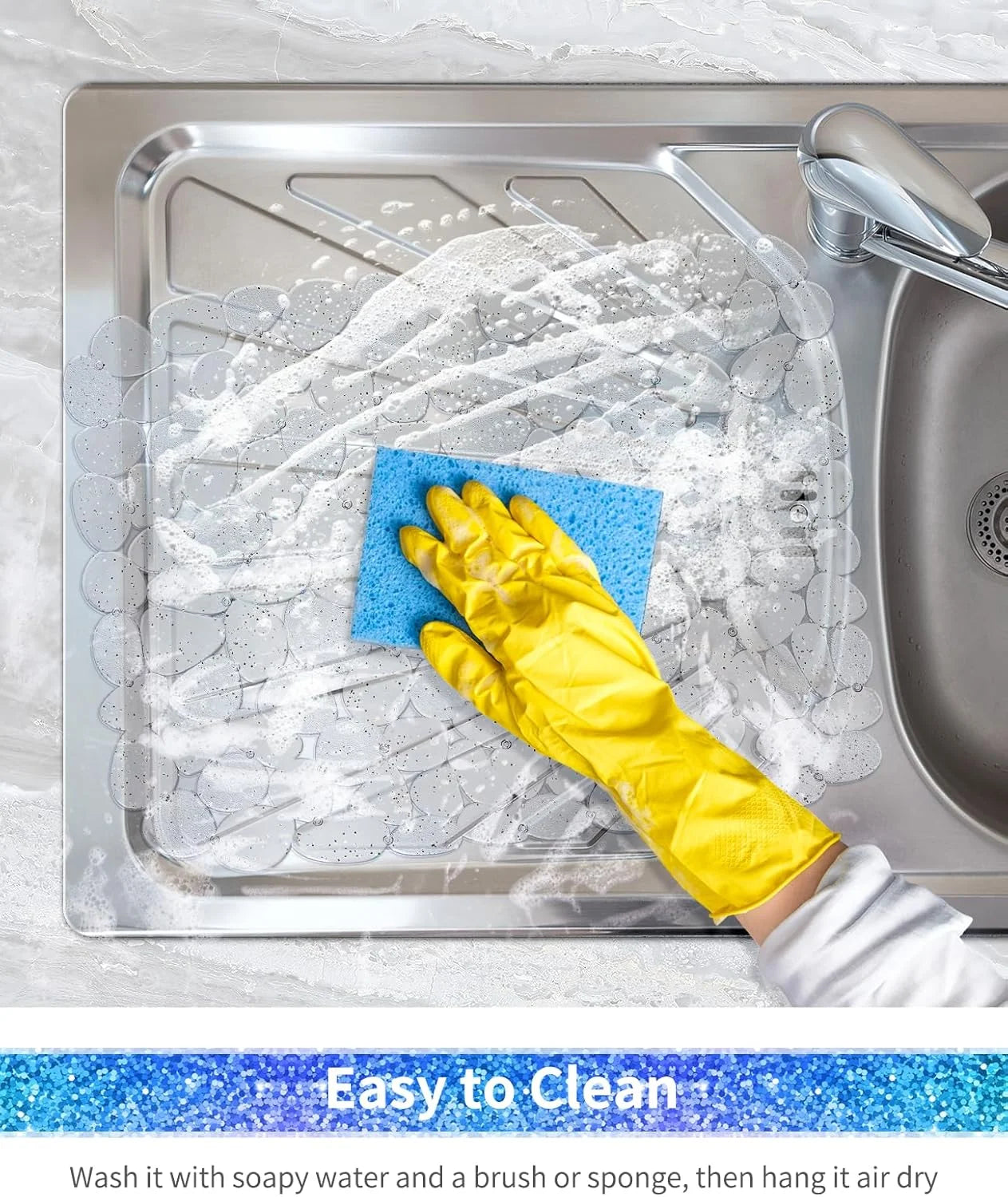 Bligli Pebble Sink Mat 2-Pack - PVC Kitchen Protector for Stainless Steel/Ceramic Dish Drying Mat for Dishes 15.7" x 11.8" Bling Clear – Clear-View Organization for Simple Storage and Daily Tasks