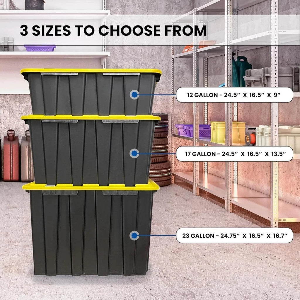 8 PACK of Medium 12 Gallon Plastic Storage Bin Tote Organizing Container with Ultra Durable Secure Latching Lids Stackable Extra Strength Clear with Built in Handle - Black and Yellow – Stackable Organization for Simple Storage and Daily Tasks