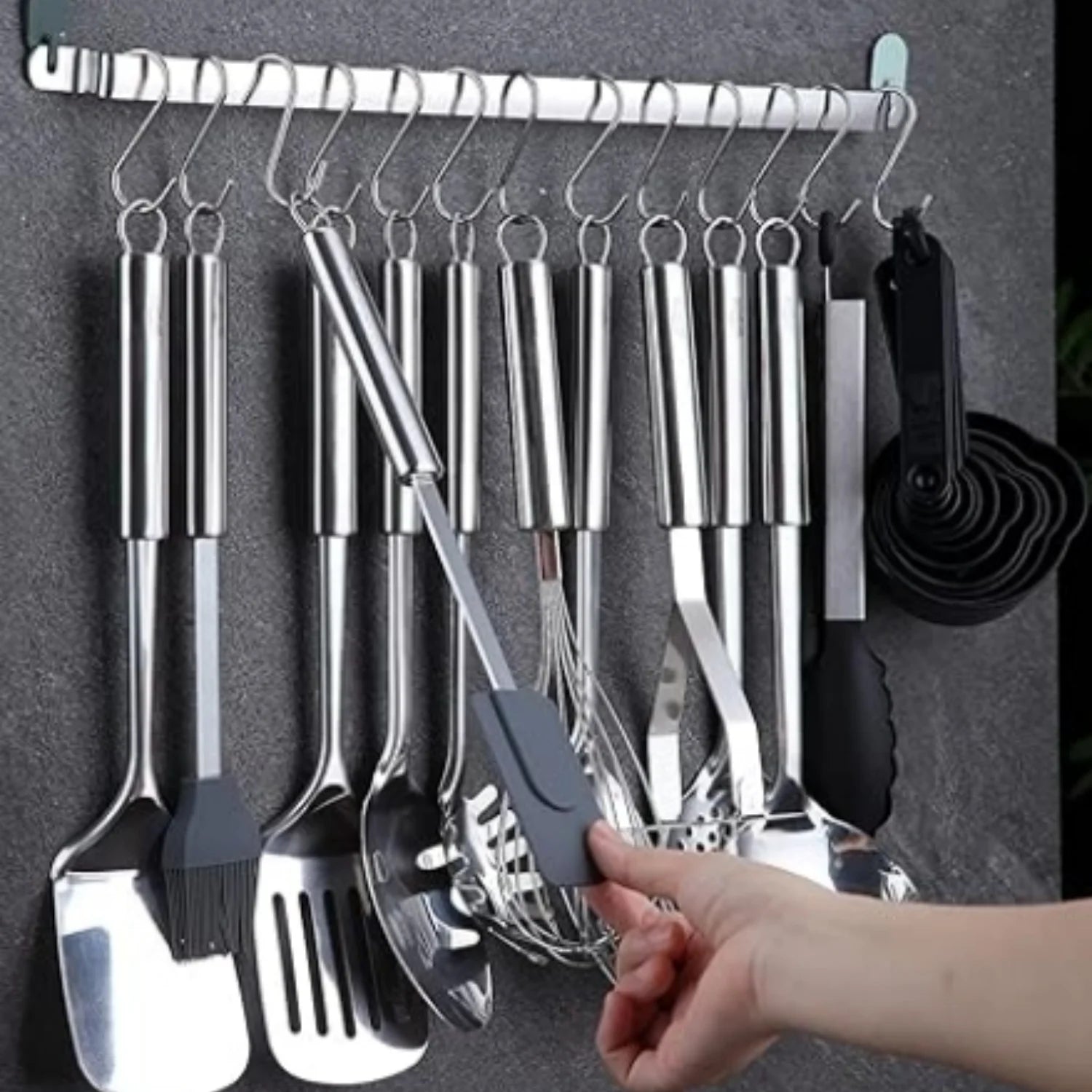 Kitchen Utensils Set 38 Pieces Stainless Steel Cooking Utensils Set Kitchen Gadgets Cookware Kitchen Tool Set with Utensil Holder Rack And Hooks For Hanging Dishwasher Suitable – Space-Saving Hanging Design for Simple Storage and Daily Tasks