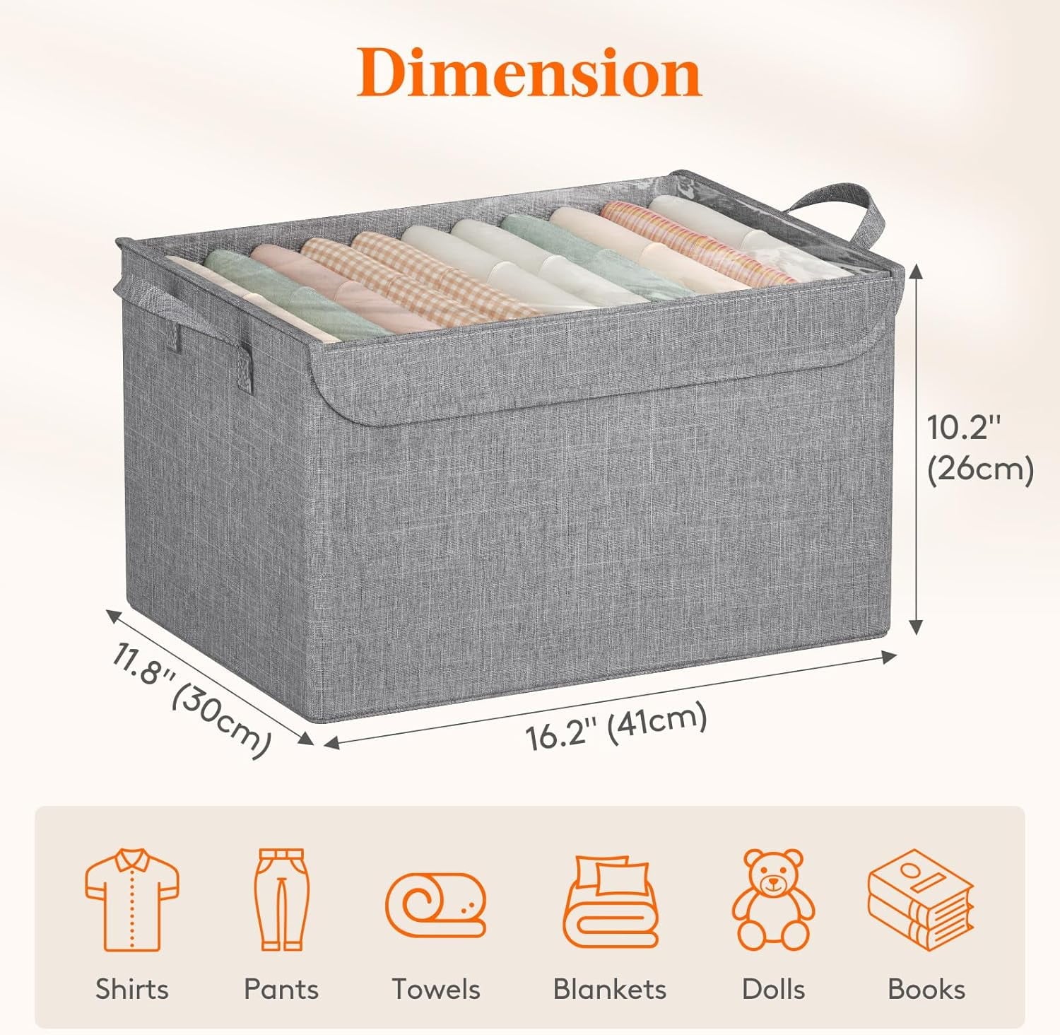 Fabric Storage Boxes 6 Pcs Stackable Storage Bins with Clear Lids Foldable Oxford Cloth Cube Closet Organizer Baskets Clothes Containers for Towels Blankets Books Light Grey-Large – Foldable Space-Saving Design for Simple Storage and Daily Tasks