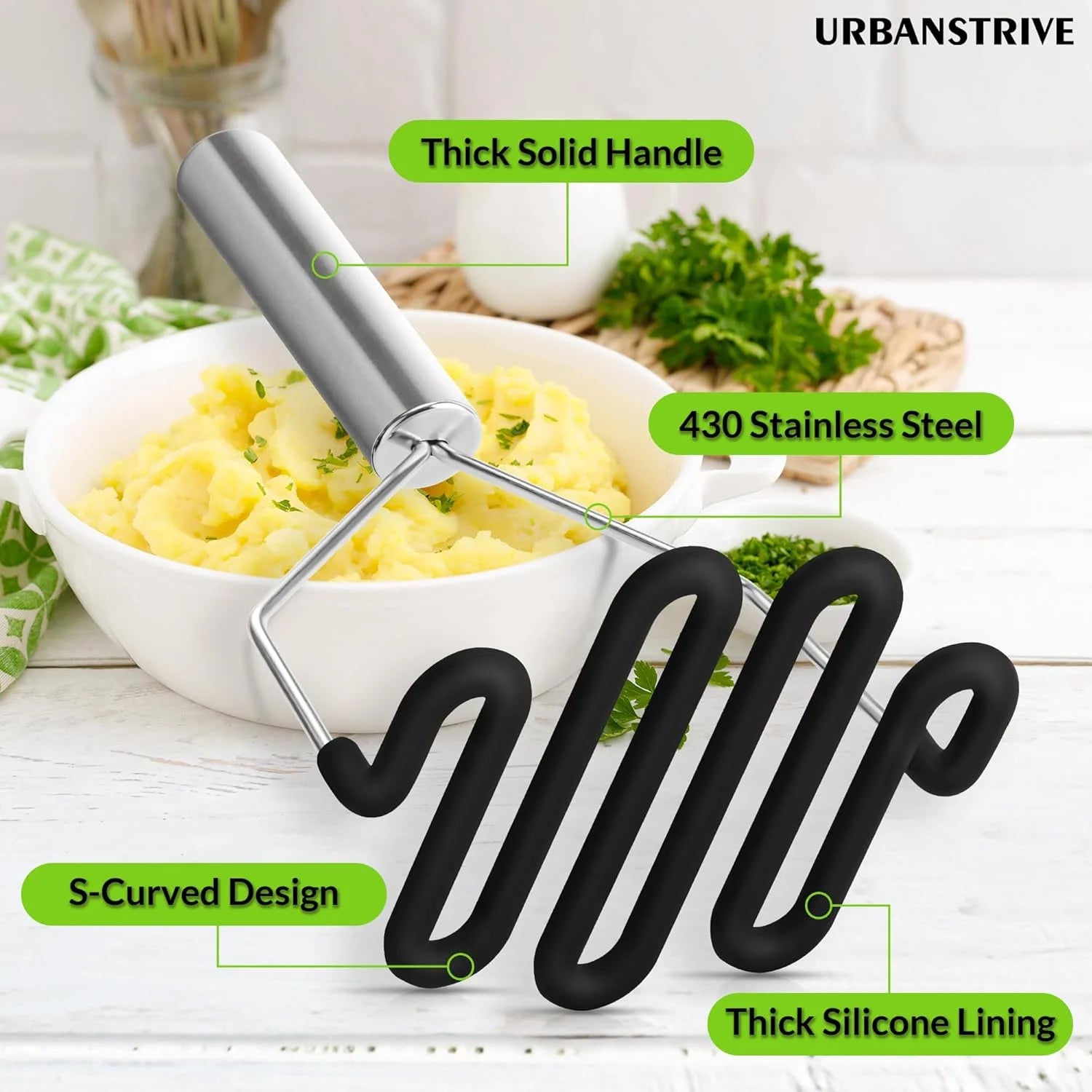 Non-Scratch Silicone Potato Masher Kitchen Tool Potatoes Masher Potato Masher Stainless Steel Wrapped In Well-crafted Silicone Potato Smasher Black – Durable Stainless Steel Construction for Simple Storage and Daily Tasks