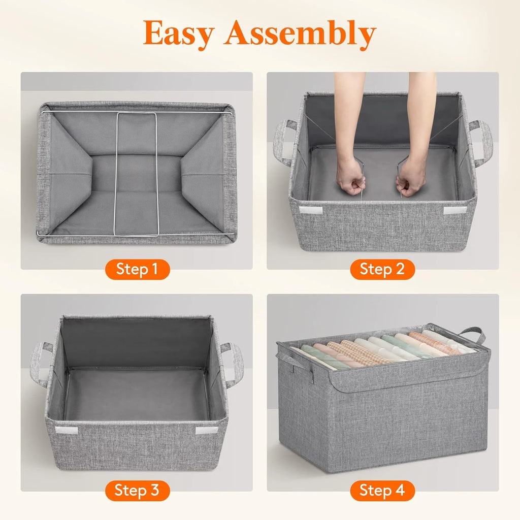 Fabric Storage Boxes 6 Pcs Stackable Storage Bins with Clear Lids Foldable Oxford Cloth Cube Closet Organizer Baskets Clothes Containers for Towels Blankets Books Light Grey-Large – Foldable Space-Saving Design for Simple Storage and Daily Tasks