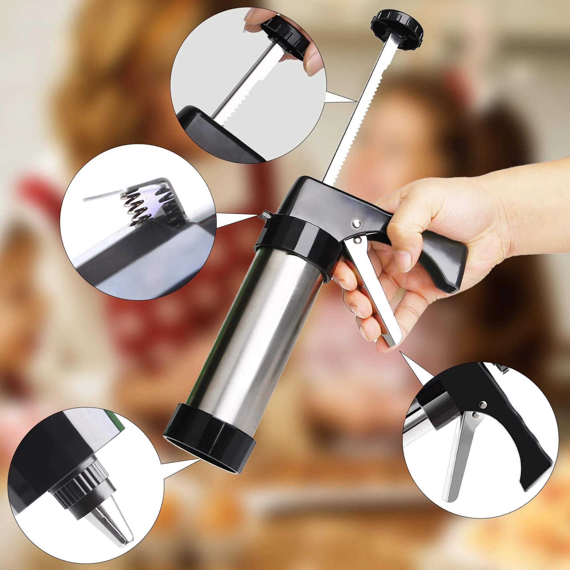 Stainless Steel Cookies Press Cookies Press for Baking,Cookie Press Gun Kit with 13 Cookie Discs and 8 Piping Tips for DIY cake Maker Decorating Baking Supplies – Durable Stainless Steel Construction for Simple Storage and Daily Tasks