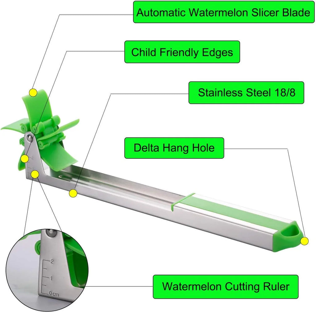 Watermelon Windmill Cutter Slicer Stainless Steel Shape Fruit Tools Quickly Cut Tool Kitchen Gadgets with Melon Scoop – Durable Stainless Steel Construction for Simple Storage and Daily Tasks