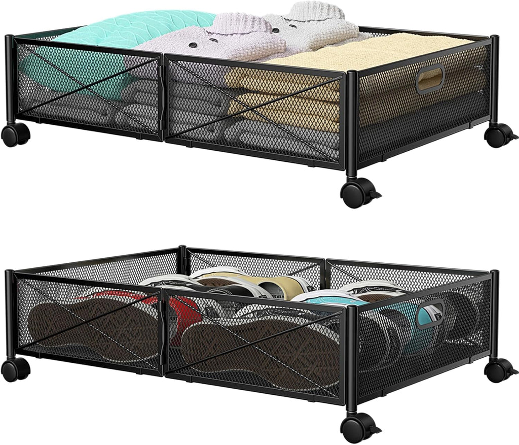 Under Bed Storage Containers with Wheels - Shoe Storage Organizer Drawer Tool-free Assembly Metal Underbed Storage for Bedroom Clothes Shoes Blankets - 2Pack – Everyday Household Format for Simple Storage and Daily Tasks