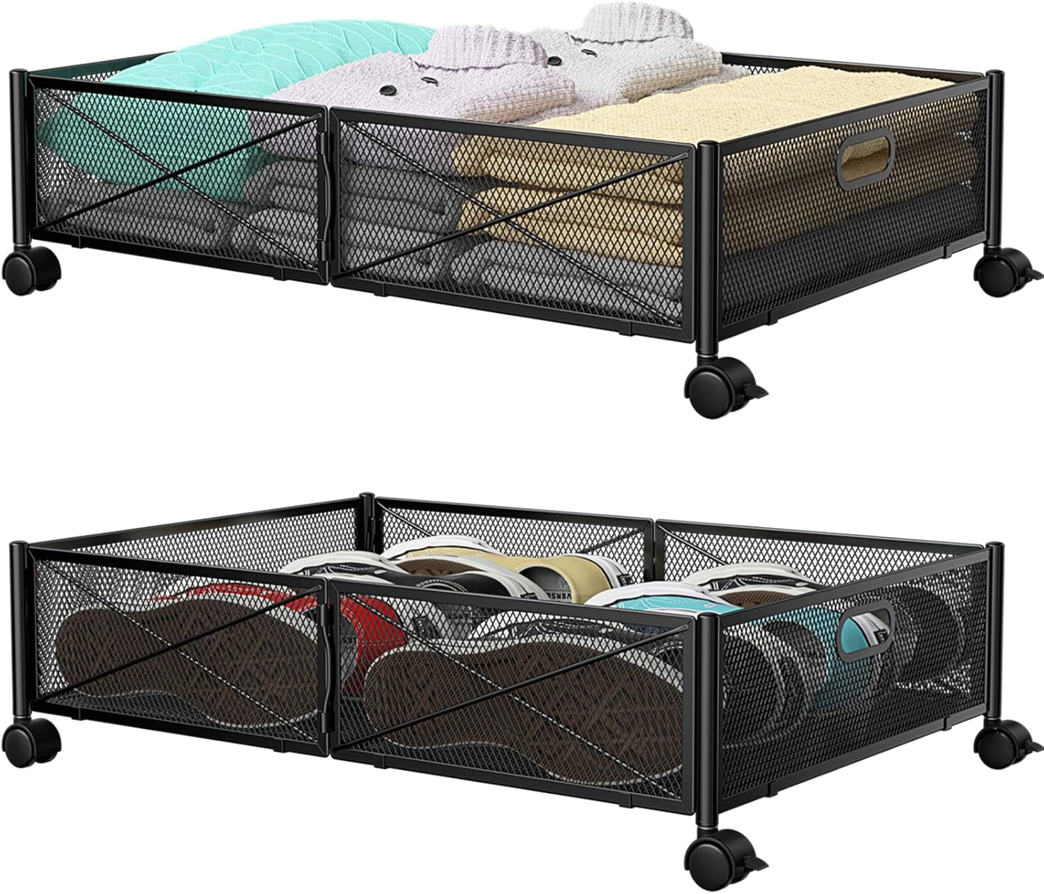 Under Bed Storage Containers with Wheels - Shoe Storage Organizer Drawer Tool-free Assembly Metal Underbed Storage for Bedroom Clothes Shoes Blankets - 2Pack – Everyday Household Format for Simple Storage and Daily Tasks