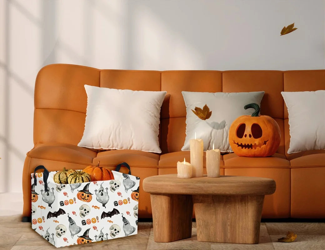 Rectangular Kids Storage Bin Halloween Basket Cartoon Storage Basket with Handles for Organizing Home Kitchen Boys and Girls Toys Bins Shelf Baskets(Watercolor Halloween) – Multiroom Organization Format for Simple Storage and Daily Tasks