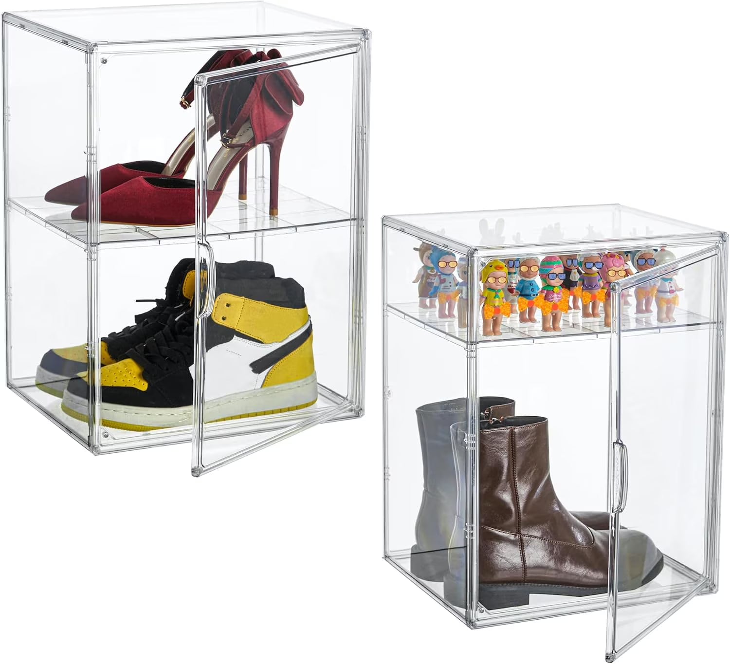 XXX-Large Clear Acrylic Display Case Boot Shoe Storage Boxes With An Adjustable Divider,2 Pack 2 Tiers Clear Plastic Stackable Storage Bins With Lids Big Display Acrylic Box With Magnetic Door – Everyday Household Format for Simple Storage and Daily Tasks