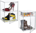 XXX-Large Clear Acrylic Display Case Boot Shoe Storage Boxes With An Adjustable Divider,2 Pack 2 Tiers Clear Plastic Stackable Storage Bins With Lids Big Display Acrylic Box With Magnetic – Multiroom Organization Format for Simple Storage and Daily Tasks
