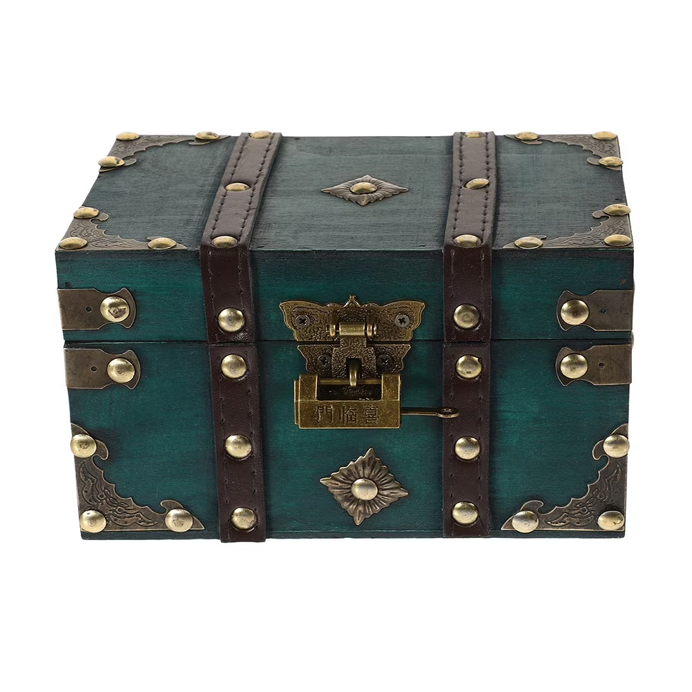 Wooden Storage Box Keepsake Stash Photo Treasure Chest Crate Dark Green – Natural-Look Construction for Simple Storage and Daily Tasks