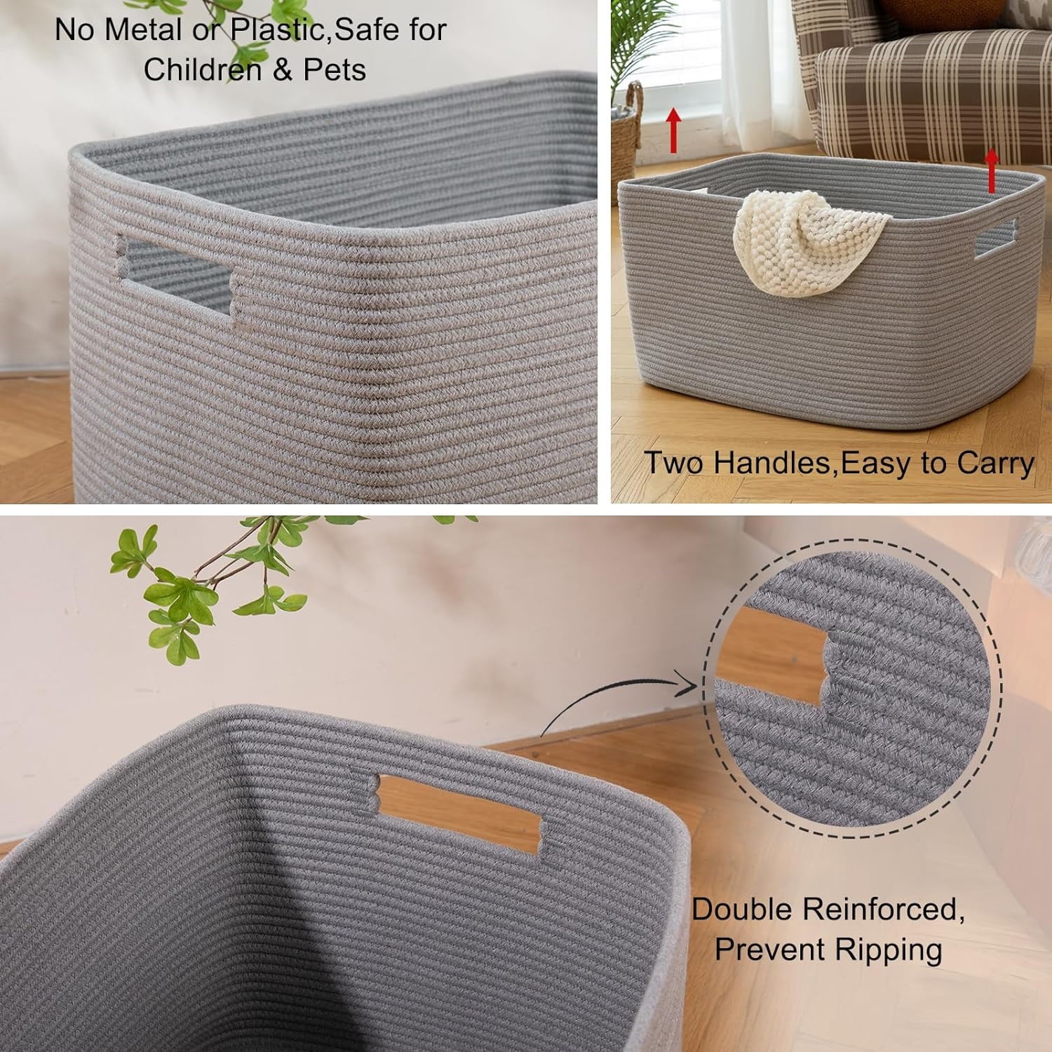 118L XXXLarge Cotton Rope Storage Basket Oversized Blanket Basket Used for Organizing Dirty Clothes in Living Room Bedroom Nursery Dog Toy Storage Bins 25" x 17" x 16",Grey – Practical Home Organization for Simple Storage and Daily Tasks