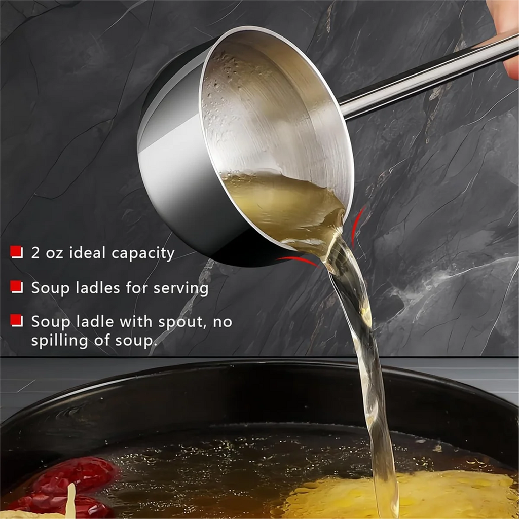 Small Soup Ladle Stainless Steel Metal Deep Spoon with Pour Spout 2 Oz Long Handle Gravy Ladles Heat- 10.5 Inch – Convenient Carry Handles for Simple Storage and Daily Tasks