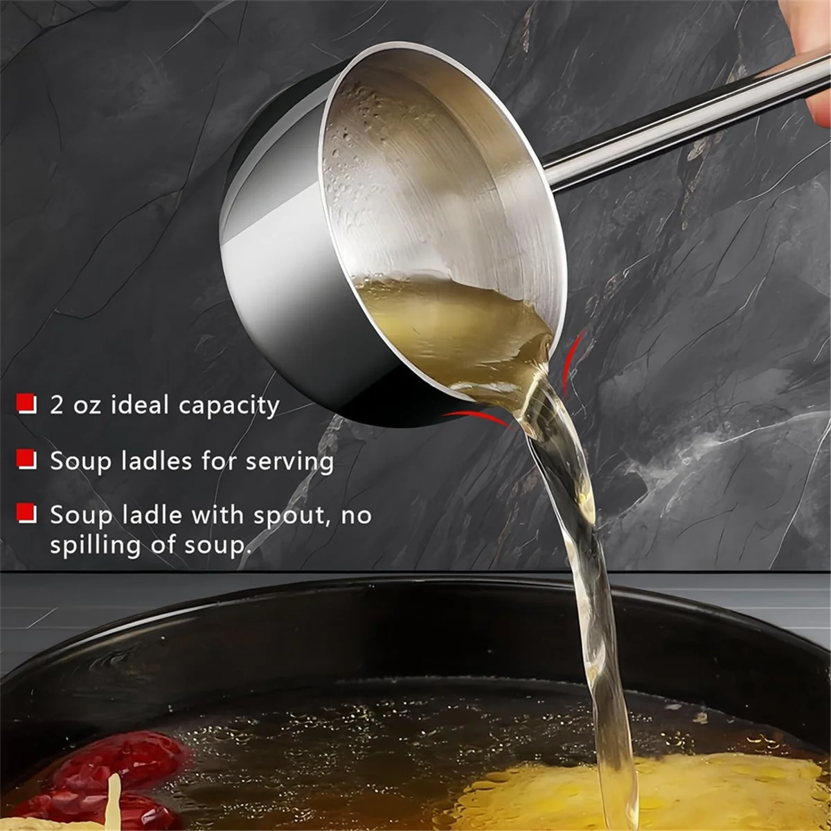 Small Soup Ladle Stainless Steel Metal Deep Spoon with Pour Spout 2 Oz Long Handle Gravy Ladles Heat- 10.5 Inch – Convenient Carry Handles for Simple Storage and Daily Tasks