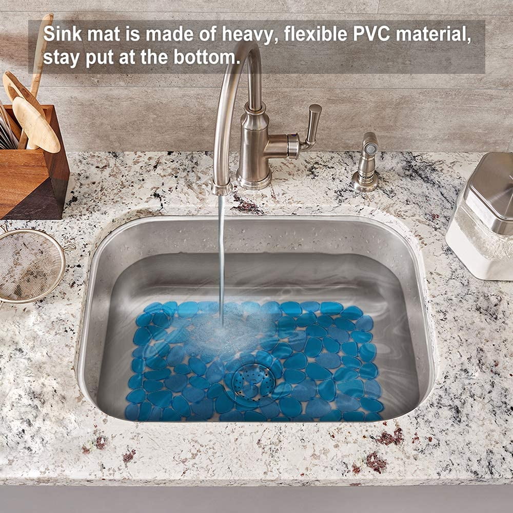 Bligli Pebble Sink Mat 2-Pack - PVC Kitchen Protector for Stainless Steel/Ceramic Dish Drying Mat for Dishes 15.7" x 11.8" Blue – Durable Stainless Steel Construction for Simple Storage and Daily Tasks