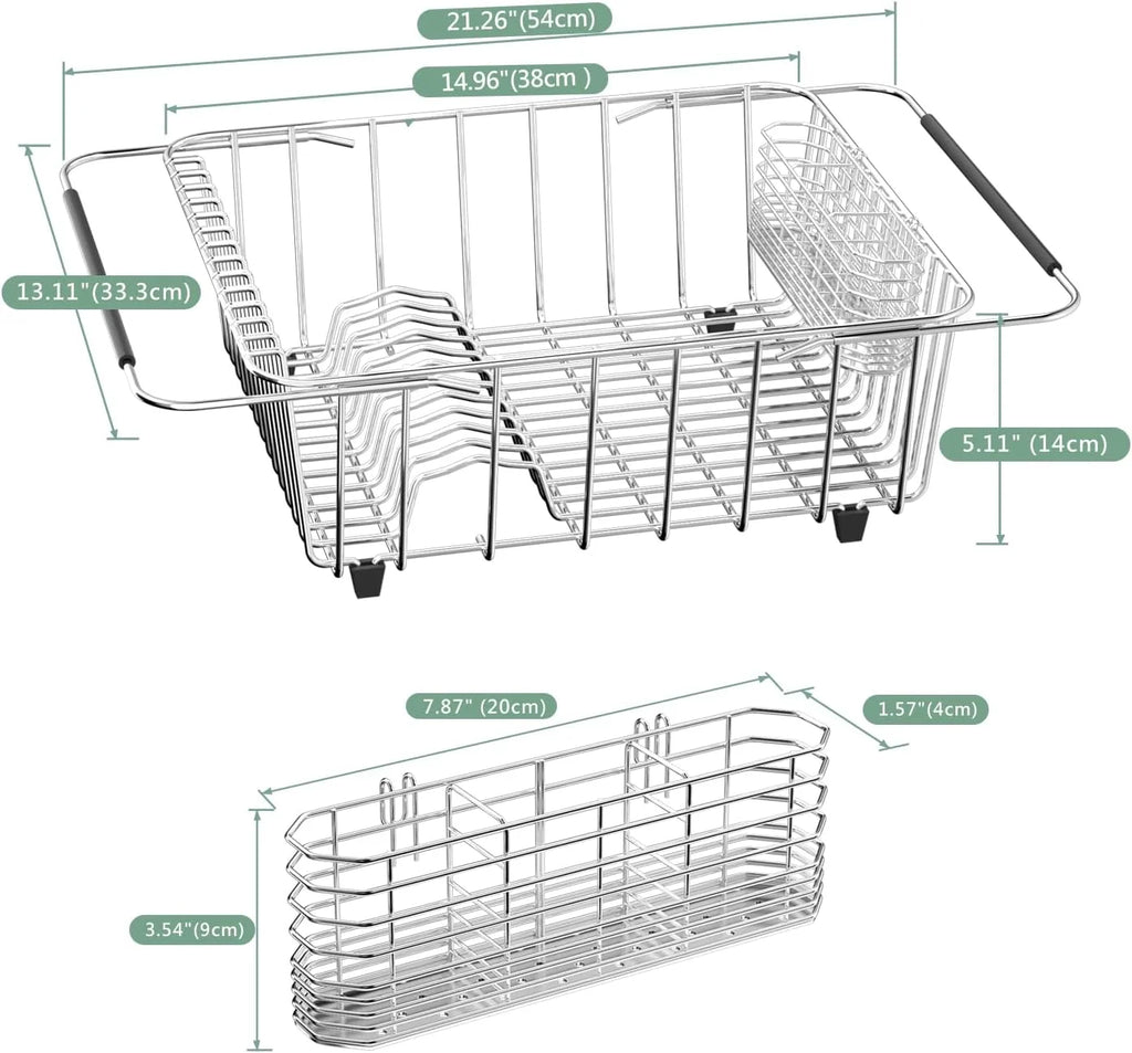 Dish Drying Rack in-Sink 304 Stainless Steel Dish Drainer with Stainless Steel Silverware Holder Over Inside Sink-Adjustable – Durable Stainless Steel Construction for Simple Storage and Daily Tasks