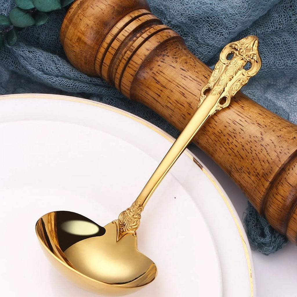 304 Stainless Steel Soup Ladle Cooking Tool Kitchen Gold Plated Spoon – Durable Stainless Steel Construction for Simple Storage and Daily Tasks
