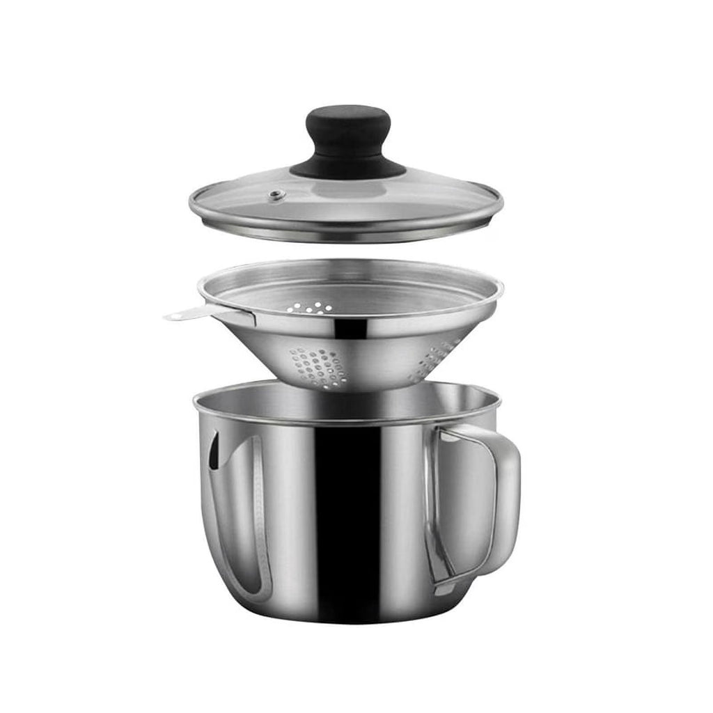 Stainless Steel Fat Separator 1L/4 Cup Gravy Grease with Strainer and Glass Lid Soup Oil Cup – Durable Stainless Steel Construction for Simple Storage and Daily Tasks