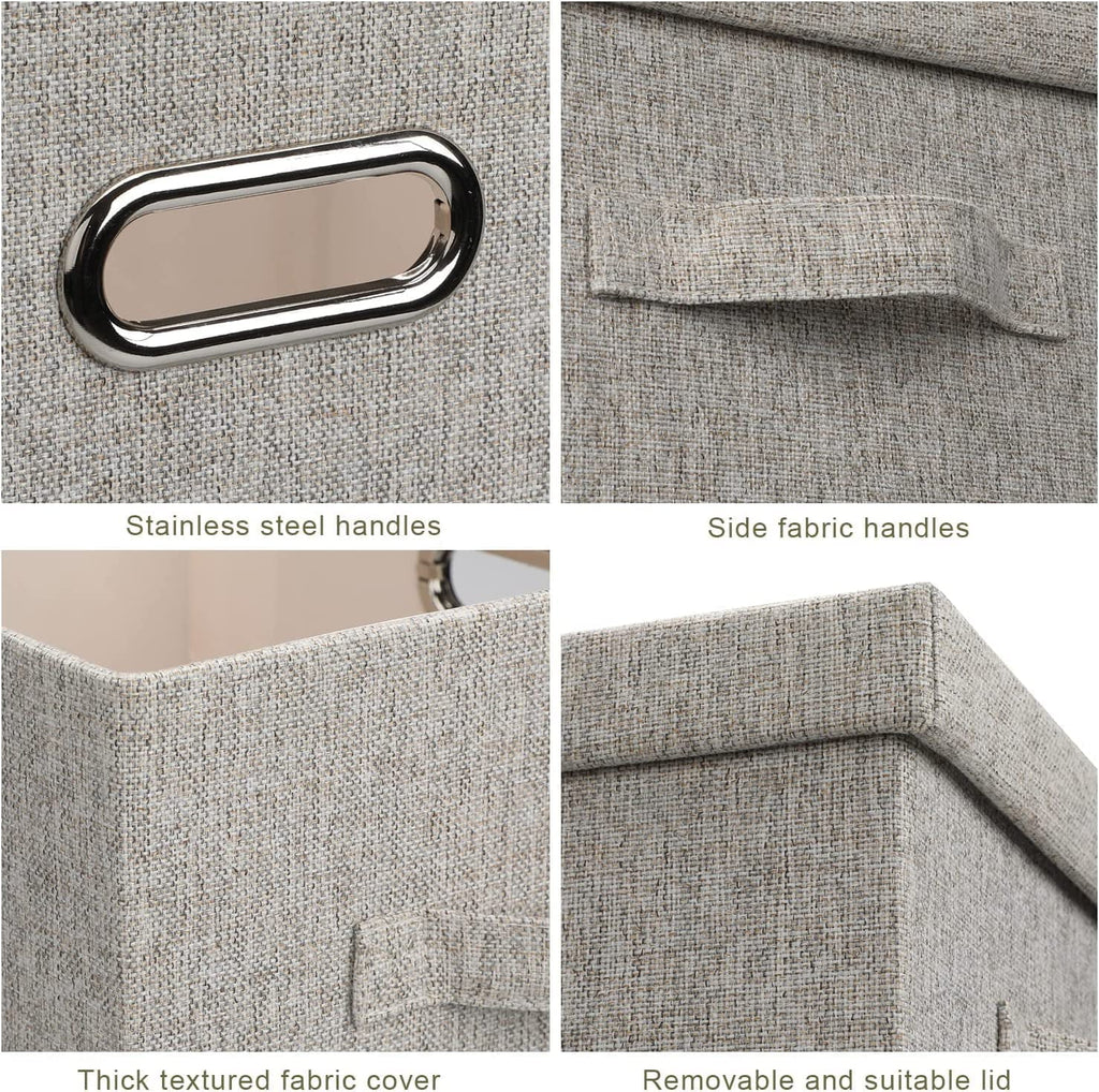 Medium 15" 21 Quart Collapsible Stackable Storage Bins with Lids 5 Packs Beige Foldable Fabric Closet Boxes Heavy-duty Lidded Linen Cube Baskets Container Organizers and Storage – Everyday Household Format for Simple Storage and Daily Tasks