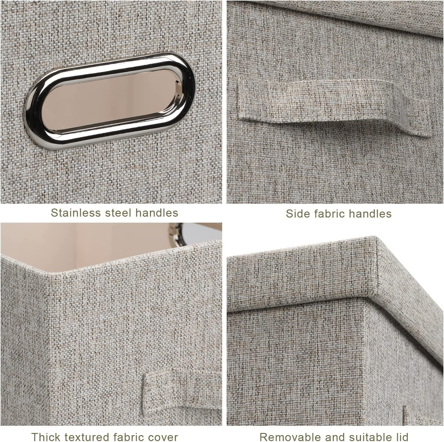 Medium 15" 21 Quart Collapsible Stackable Storage Bins with Lids 5 Packs Beige Foldable Fabric Closet Boxes Heavy-duty Lidded Linen Cube Baskets Container Organizers and Storage – Multiroom Organization Format for Simple Storage and Daily Tasks