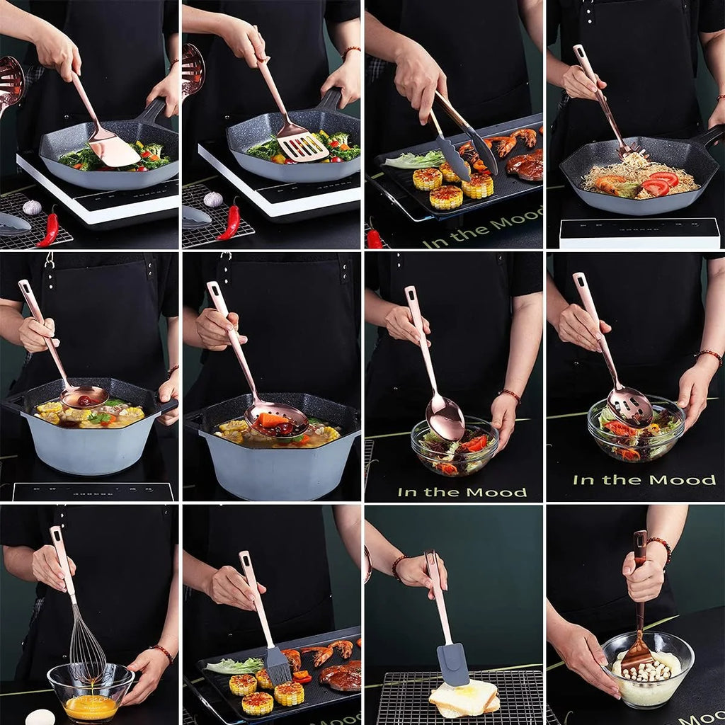 Copper Kitchen Utensils Set,13 Pieces Stainless Steel Cooking Utensils Set with – Durable Stainless Steel Construction for Simple Storage and Daily Tasks