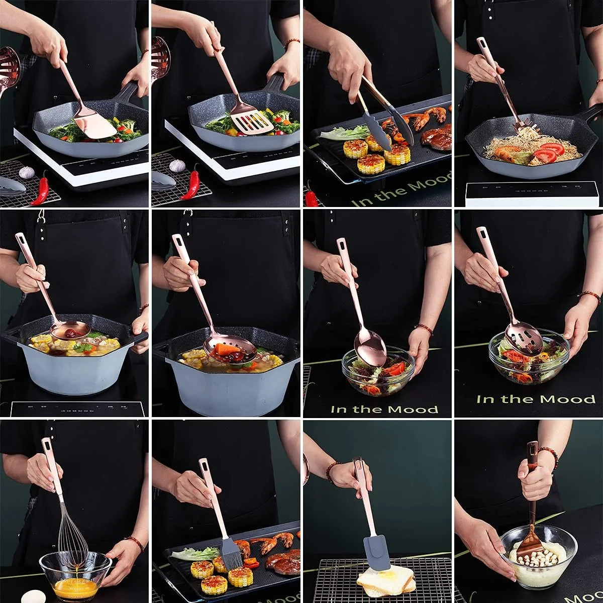 Copper Kitchen Utensils Set,13 Pieces Stainless Steel Cooking Utensils Set with – Durable Stainless Steel Construction for Simple Storage and Daily Tasks