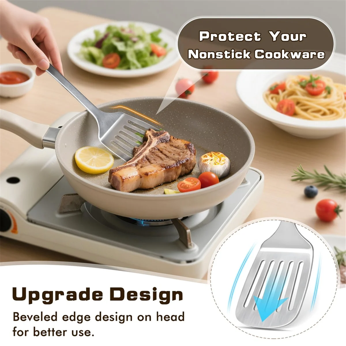 4 Pcs Cooking Utensils Set Stainless Steel Kitchen Utensils,Kitchen Tools Include Wok Spatula Serving Spoon,1 set * spatula set,Silver – Durable Stainless Steel Construction for Simple Storage and Daily Tasks