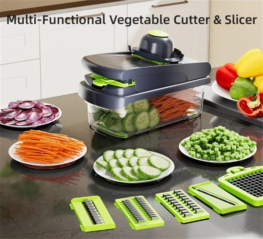 14Pcs Multi-Functional Vegetable Cutter & Slicer Trendgolden Food Chopper Stainless Steel Blades Kitchen Gadgets & Accessories (Pink) – Durable Stainless Steel Construction for Simple Storage and Daily Tasks