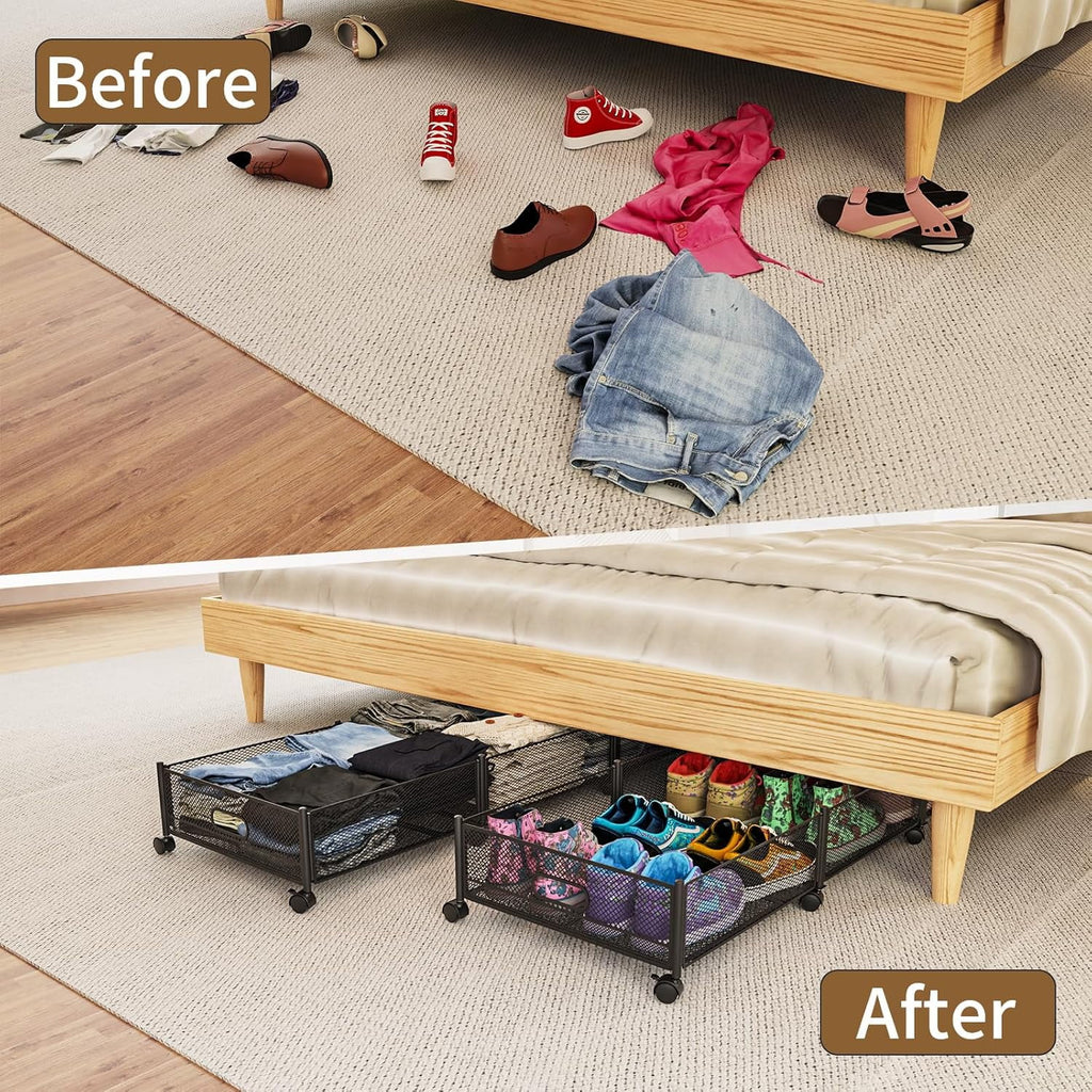 47.2'' Long Under Bed Storage on Wheels 57.6L Large Capacity Rolling Under the Bed Storage Containers Tool-Free Assembly Foldable Underbed Shoes Clothes Toy Drawers – Everyday Household Format for Simple Storage and Daily Tasks