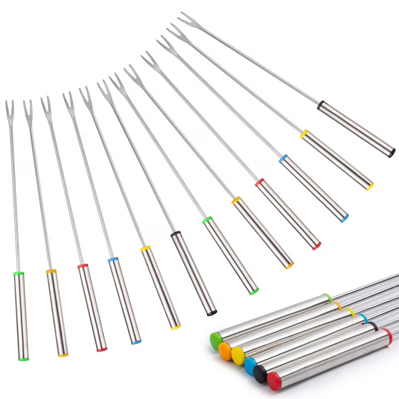 12PCS 9.5 Inch Color-Coded Stainless Steel Fondue Forks Cheese Fork Fruit with Heat-Blocking – Durable Stainless Steel Construction for Simple Storage and Daily Tasks