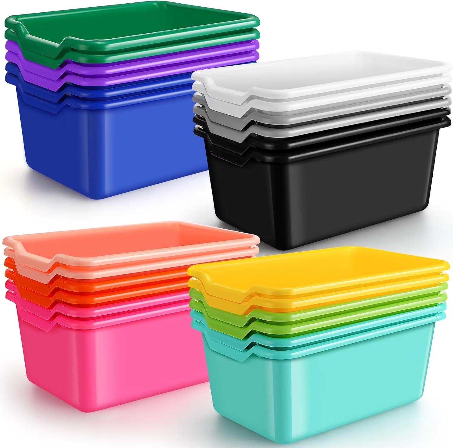 24 Pcs Plastic Cubby Bins Classroom Cubby Organization Book Bins for Classroom Bulk Toy Storage Baskets Stackable Assorted Colors Storage Containers for Home Office School Nursery Playroom – Stackable Organization for Simple Storage and Daily Tasks