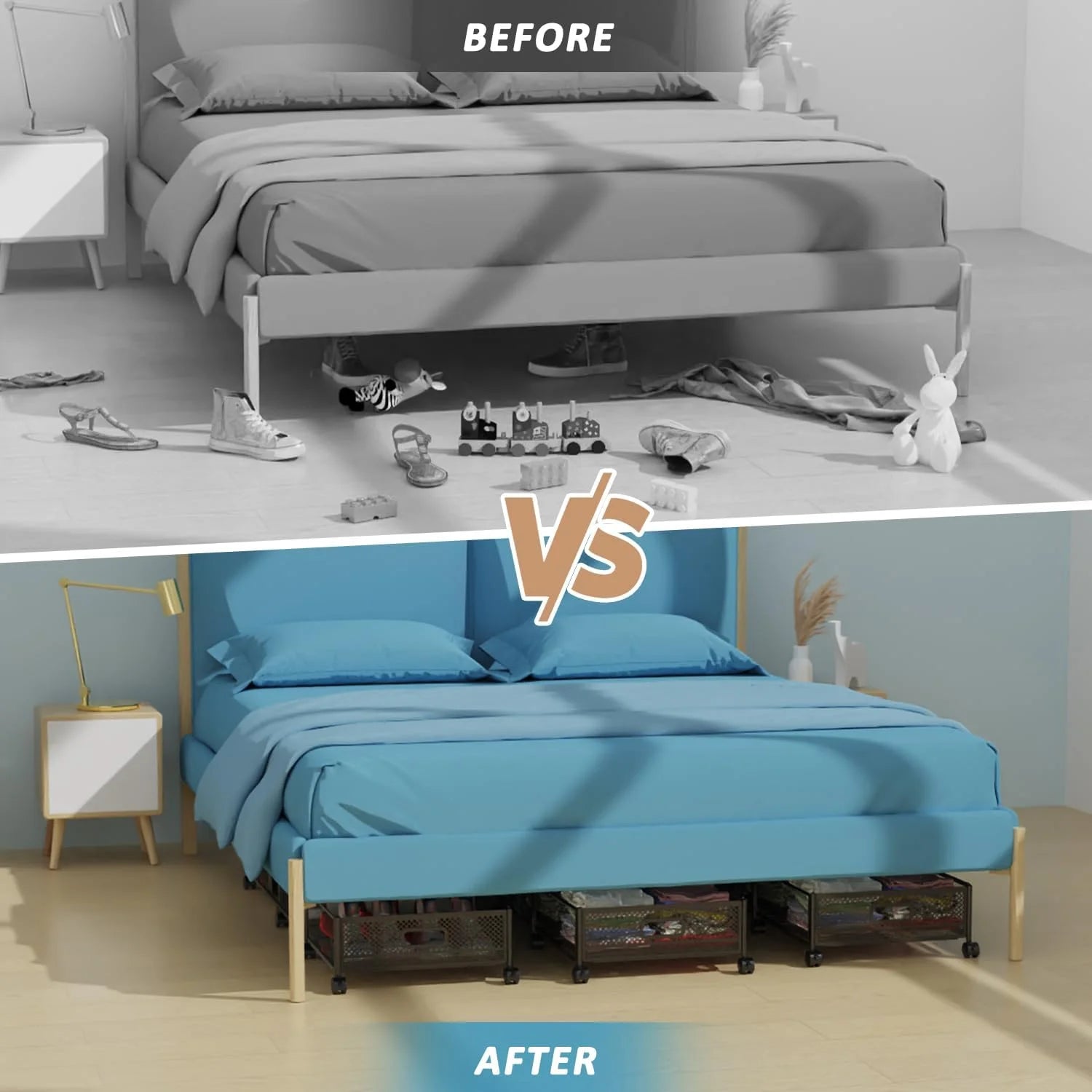 47.2'' Long Under Bed Storage on Wheels 57.6L Large Capacity Rolling Under the Bed Storage Containers Tool-Free Assembly Foldable Underbed Shoes Clothes Toy Drawers – Everyday Household Format for Simple Storage and Daily Tasks