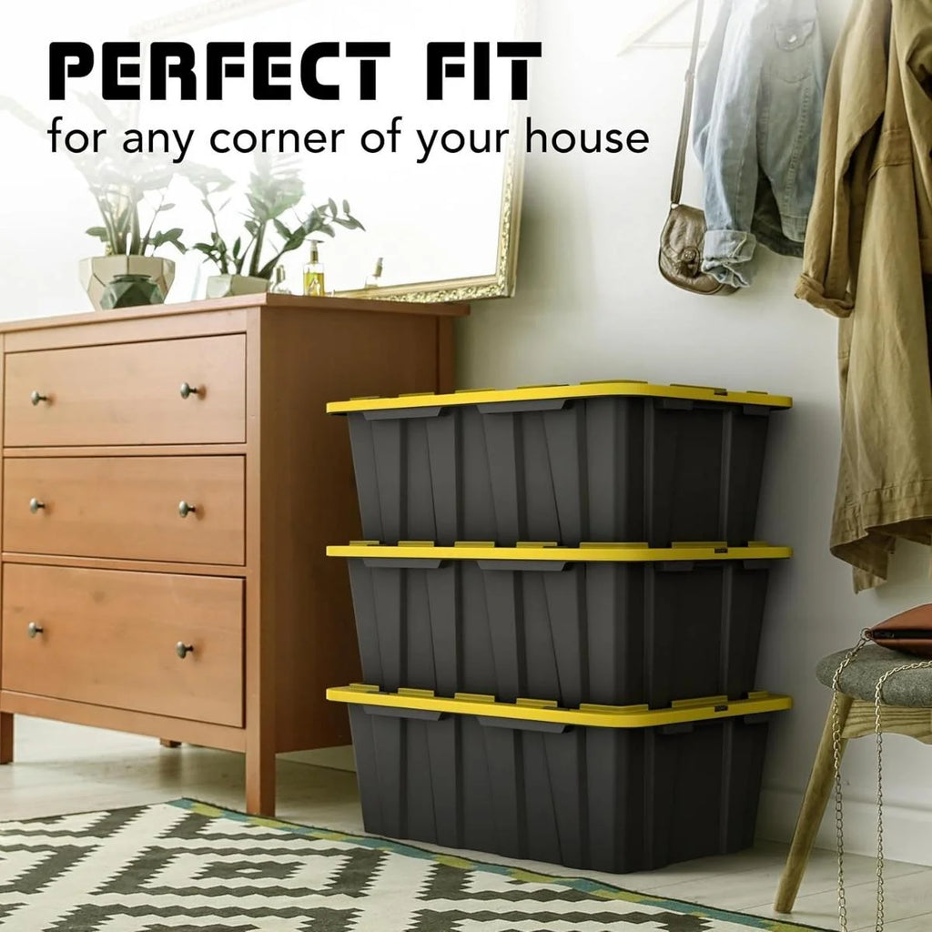 8 PACK of Medium 12 Gallon Plastic Storage Bin Tote Organizing Container with Ultra Durable Secure Latching Lids Stackable Extra Strength Clear with Built in Handle - Black and Yellow – Stackable Organization for Simple Storage and Daily Tasks
